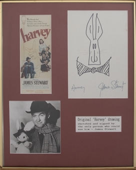 James Stewart Signed and Hand Drawn "Harvey" Character on 8x10" Paper (JSA)